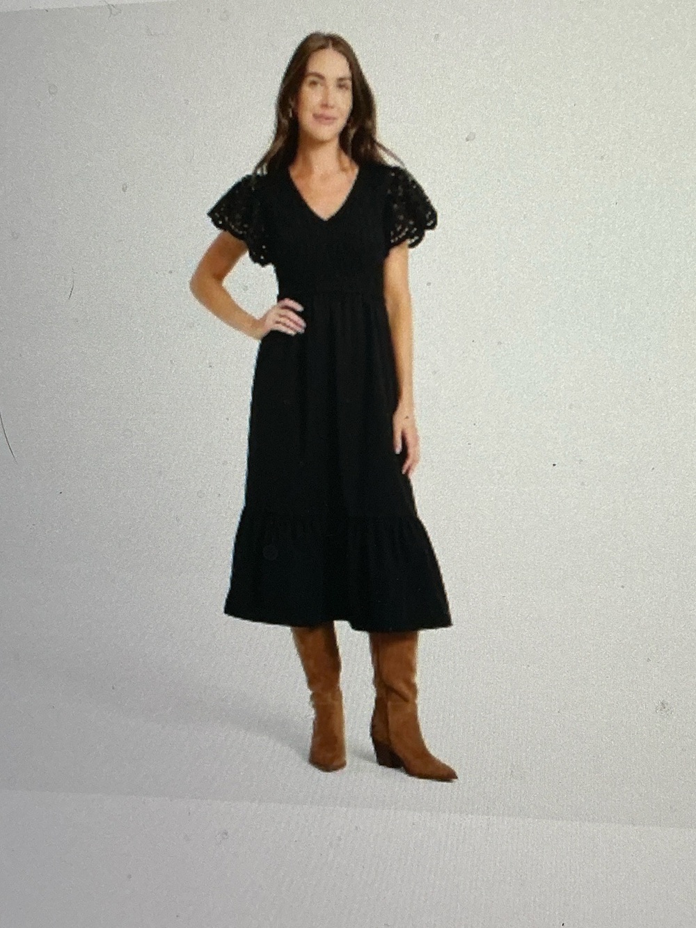 Universal Thread Black V-Neck Eyelet Sleeve Midi Dress